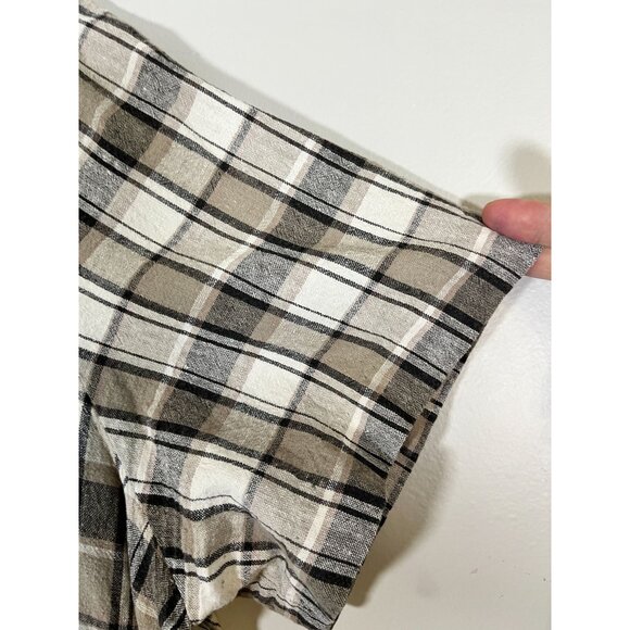 Retro Linen Plaid Dress Tan 22 Neutral Festive Holiday Classic Chic Preppy 80s - Picture 4 of 11